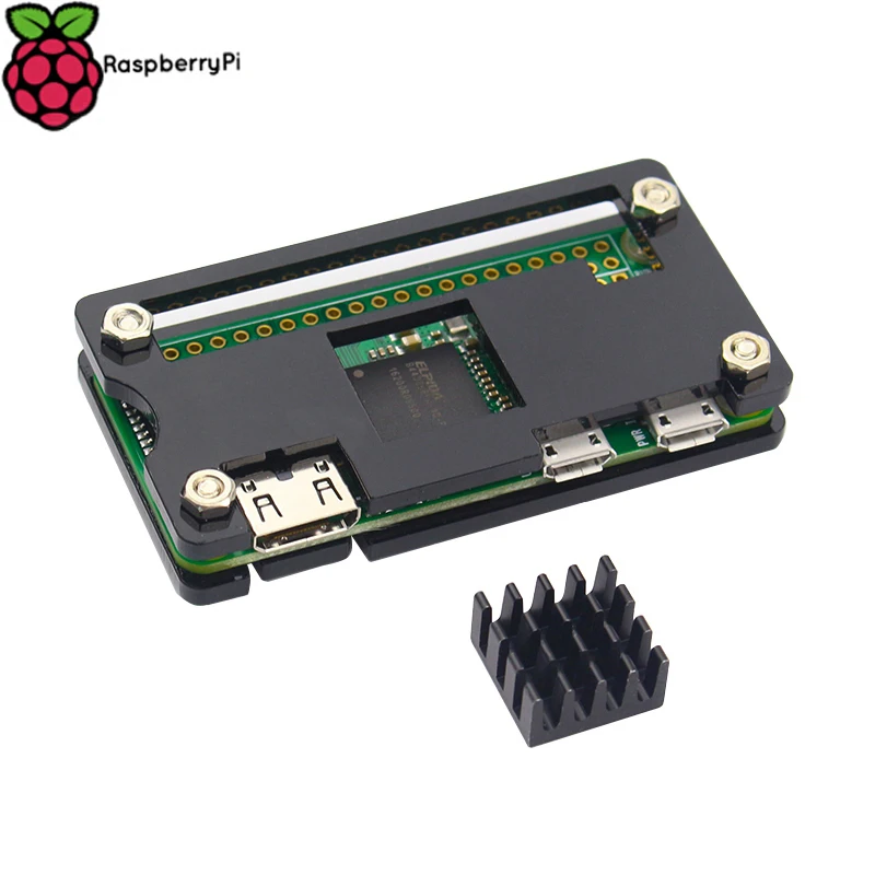 Акриловый чехол Raspberry Pi Zero с радиатором прозрачный черный корпус синяя коробка