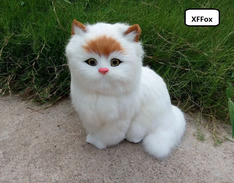 

big real life cute yellow head cat model plastic&furs white sitting fat cat doll gift about 24x24cm xf1401