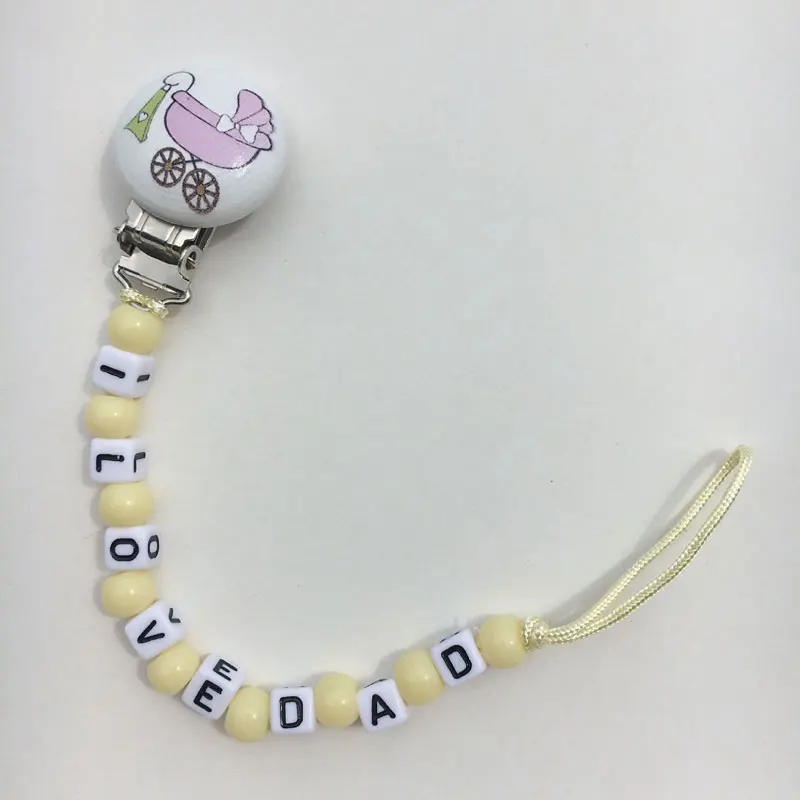 Love Dad Деревянный Соска с бусами клипы BPA бесплатно акриловые цепи соска клип ребенок соску зажим модный держатель для пустышки прикрепление деревянные зажимы - Цвет: Love Dad