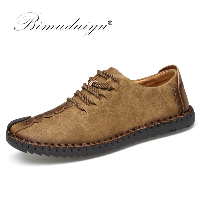 

BIMUDUIYU 2019 Spring Fashion New Super Fiber Leather Soft Comfortable Men's Casual Shoes Portable Driving Shoe Laces Flats