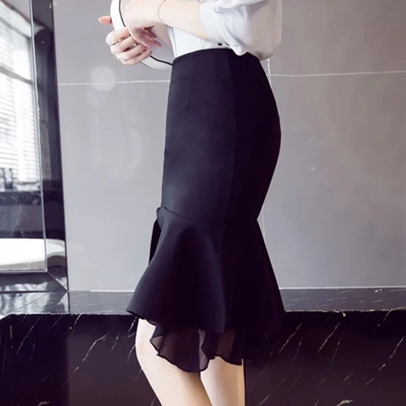 S-5XL, женские юбки,, модные, эластичные, элегантные, сексуальные, высокая талия, юбка, тонкая, для офиса, леди, официальная, зимняя, красная, юбка-карандаш размера плюс - Цвет: Черный