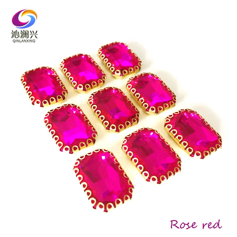 Rose red 10x14 мм/13x18 мм прямоугольная форма Топ стекло Кристалл коготь стразы, Золотая основа пришить на камень для Diy/одежда аксессуары - Цвет: Rose red