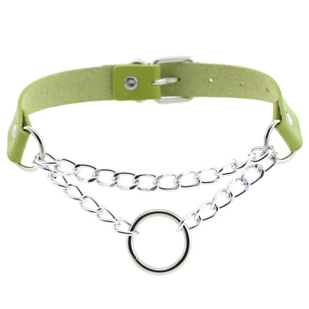 Green KMVEXO, сексуальное кожаное ожерелье-чокер для женщин,, Harajuku, серебряная металлическая цепочка, модное панк готическое ожерелье с ремнем для девушек, колье - Окраска металла: Green