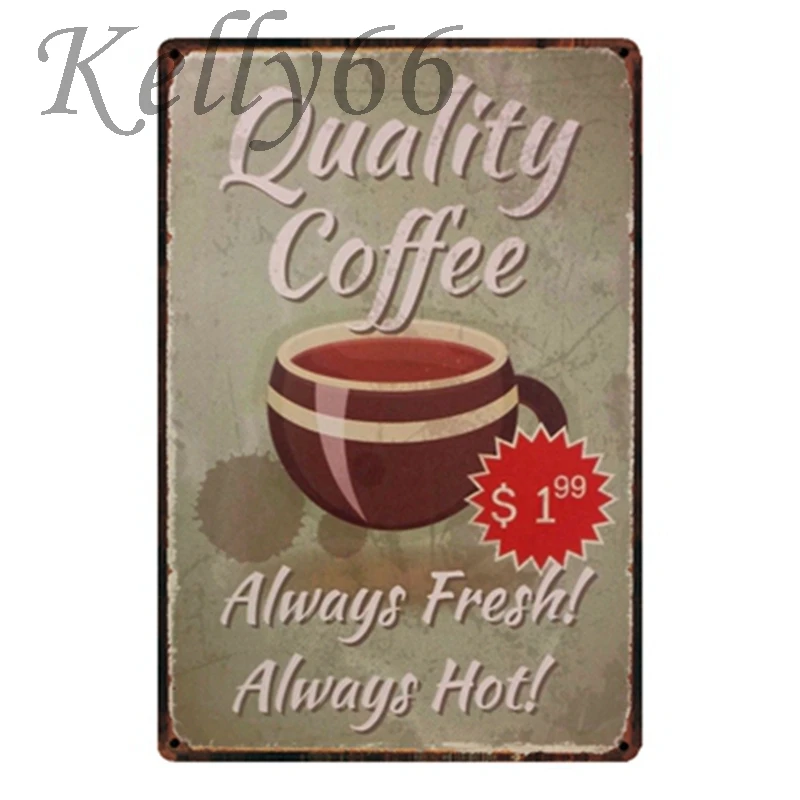 

[ Kelly66 ] Quality Coffee Antique Metal Sign Tin Poster Home Decor Bar Wall Painting 20*30 CM Size y-1417