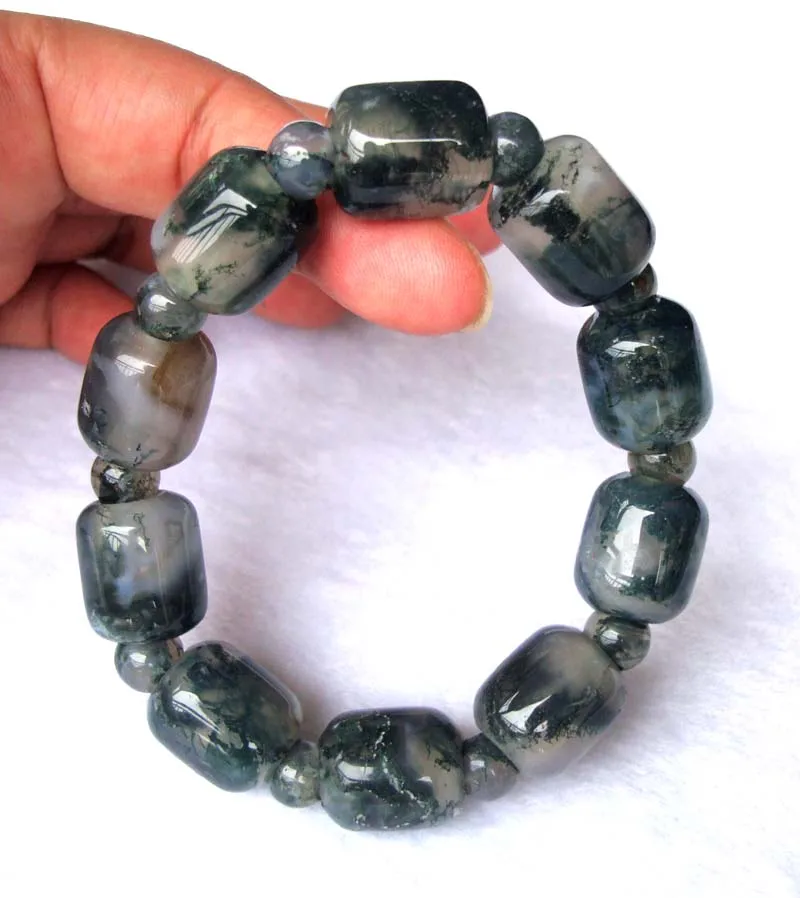 Free Shipping Natural Moss Agate 15*17mm Barrel shape/Round Beads Bracelet Women Man Jewelry Accessories Weddings Gift | Украшения и