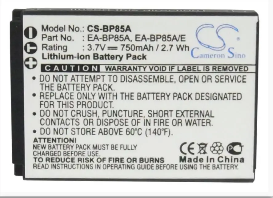 Аккумулятор Cameron Sino 750 мАч для SAMSUNG EC-SH100ZBPBUSSH100 ST200 ST200F WB210 BP85A EA-BP85A EA-BP85A/E |