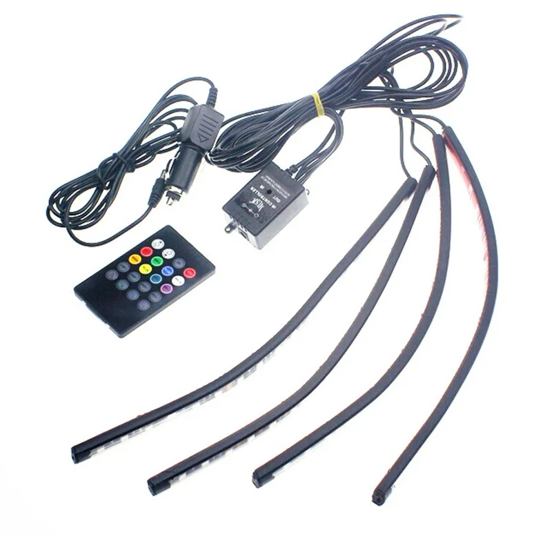 4 Pcs/Set 7 Color Changable Car Decoration Atmosphere Lights Interior LED strip Light DC12V Music Rhythm Lamp Strips 18 leds | Освещение