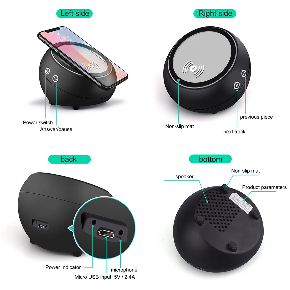 Fdgao портативный Bluetooth динамик Qi Беспроводное зарядное устройство Быстрая зарядка подставка динамик для iphone 8 X XS MAX XR samsung S9 S8 S7