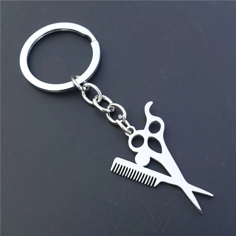 

Hairdresser Scissors & Comb Keychain Beauty Hair Salon Apron Keyring Stainless Steel Jewellery Badge Costume Gift