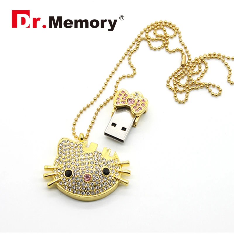 Hello Kitty Ювелирные Изделия Кристалл 64 ГБ Флешки Мультфильм USB Flash Drive 4 8 16 32 stick молния