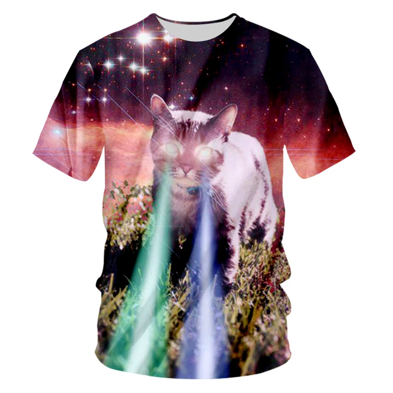 Футболка OGKB мужская с круглым вырезом крутой принт галактика космос кот фонарик