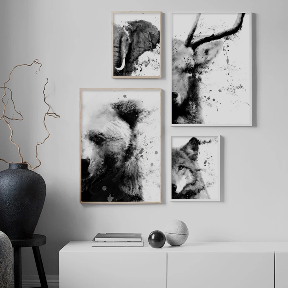 Gohipang акварель олень волк медведь слон скандинавские плакаты и принты настенная