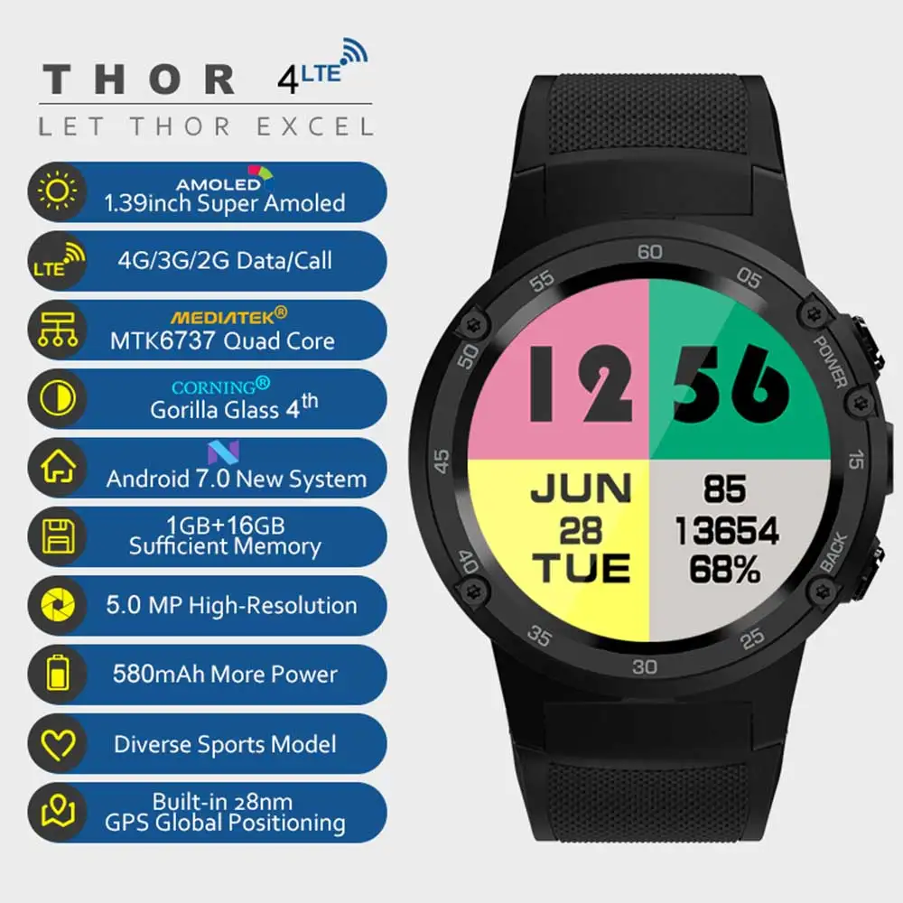 Leegaol gps умные часы с WiFi Для мужчин Тор 4 PRO 4G SmartWatch SIM Bluetooth 0 1 Гб + 16 5MP Камера 6
