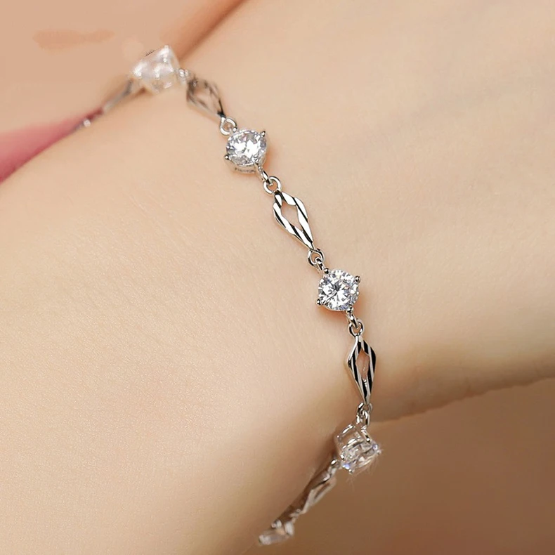 С кристальными подвесками 925 пробы браслет из серебра и один с кристаллами Swarovski Для женщин Эластичность свадебный подарок для невесты ювелирные изделия