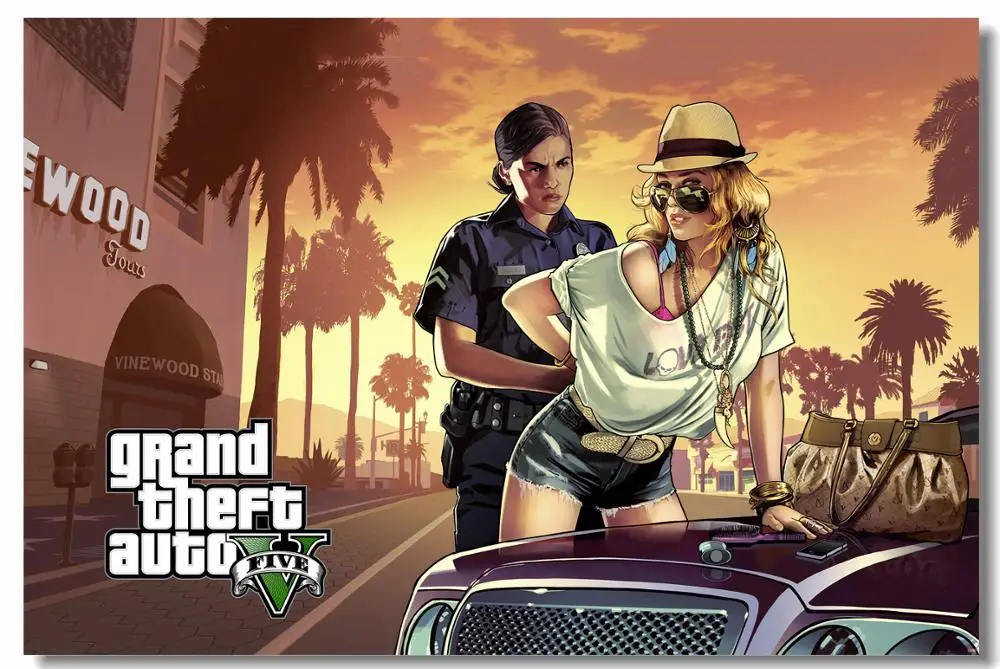 Пользовательские печатные настенные росписи GTA 5 игровой постер Grand Theft Auto V Обои