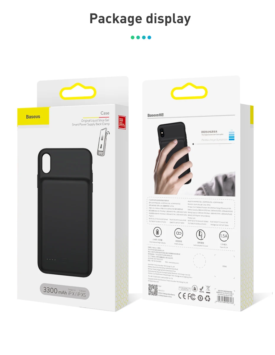 Чехол для зарядного устройства Baseus для iPhone Xs Max XR Xs power Bank силиконовый чехол для iPhone power bank внешний аккумулятор