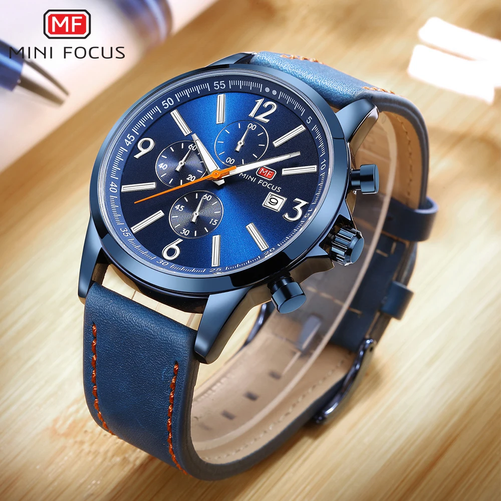 MINIFOCUS Лидирующий бренд мужские часы роскошные модные с кожаным ремешком