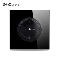 wallpad l6 black tempered glass panel eu wall socket electrical power german outlet 16a round design
