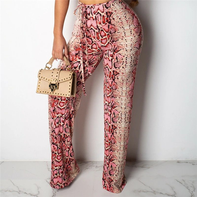 Женский летний комплект из 2 предметов облегающий топ и брюки без спинки змеиной