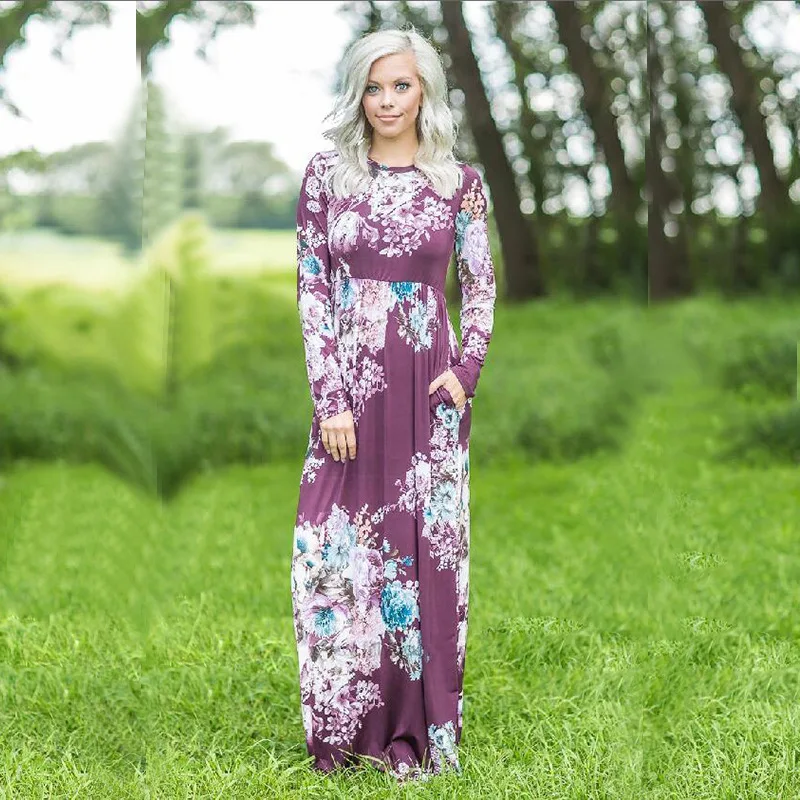 ELSVIOS Женское Платье макси с цветочным принтом в стиле бохо весна лето 2018 длинное