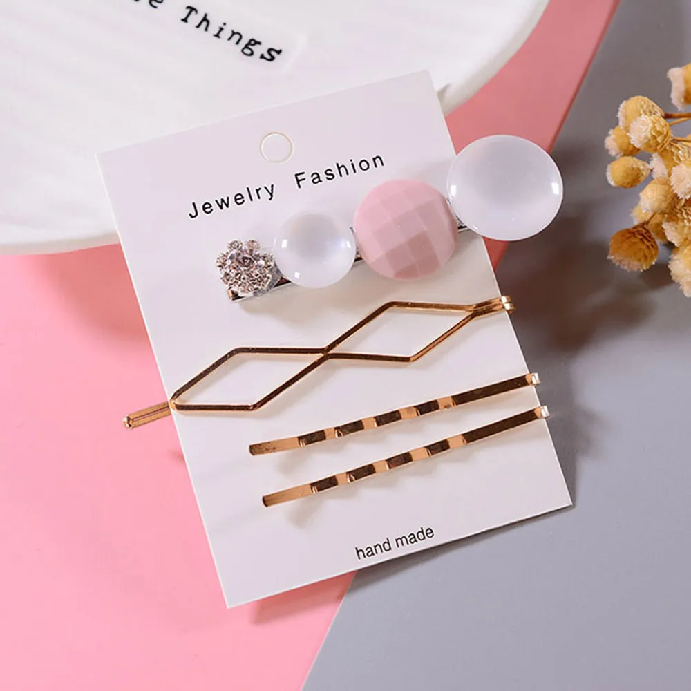 pink 4 шт./компл. Корея металлическая жемчужина мужской решетки заколка для волос Для женщин заколки-пряжки для волос для девочек Свадебная вечеринка аксессуары для волос - Цвет: pink