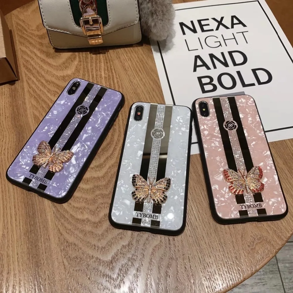 Чехол с бриллиантами и бабочками для iphone 6 6s 7 8 Plus X XR XS MAX текстурированная задняя