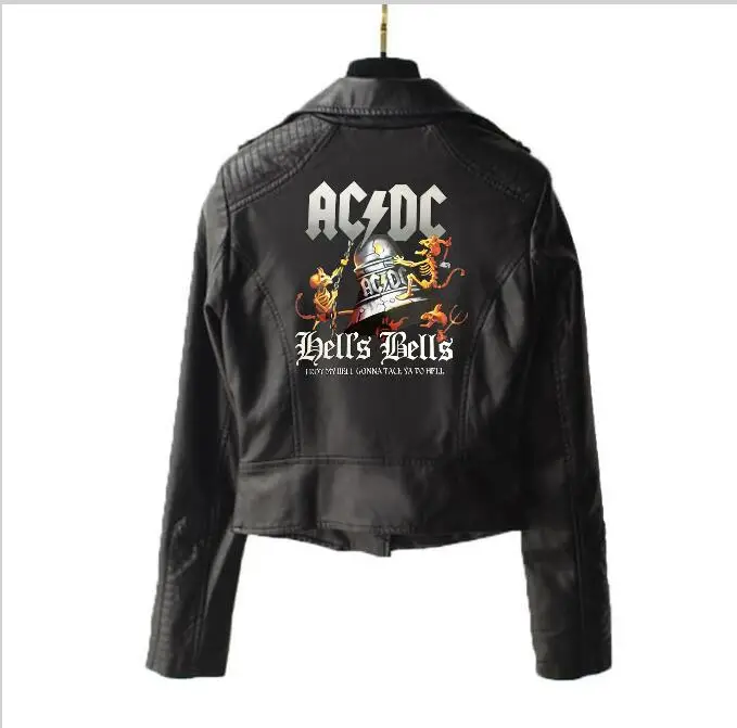 Модная брендовая Новая женская короткая куртка ACDC clock кожаная героиня черная