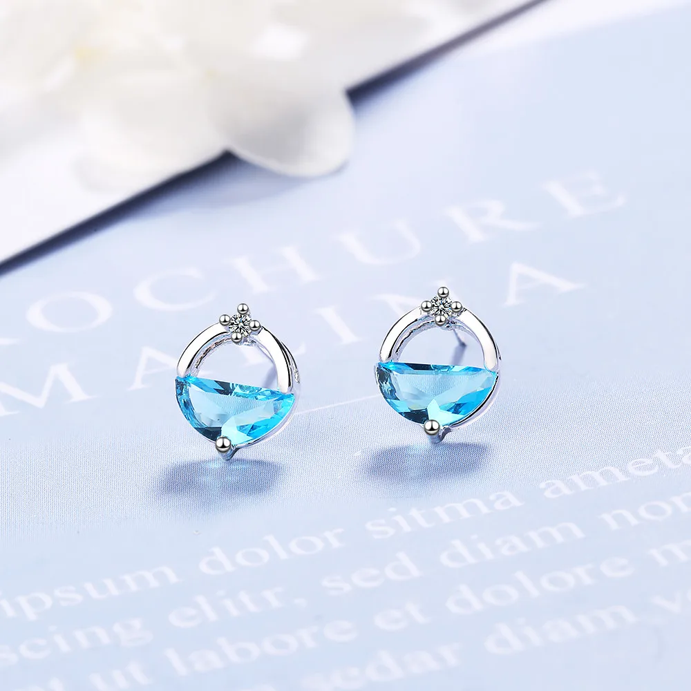 Blue 925 пробы серебряные серьги-гвоздики с цирконием для женщин, маленькие ювелирные изделия для ушей, S-E890 - Цвет камня: Blue