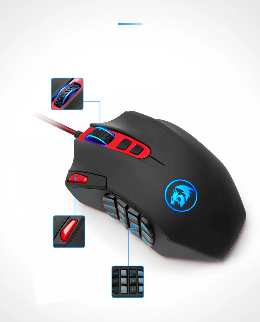 Redragon Perdition M901 Проводная игровая мышь USB 24000 dpi 19 кнопок программируемая игра с подсветкой Эргономичный ноутбук