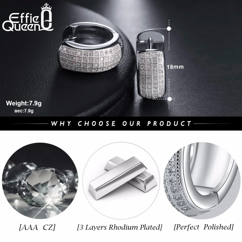 

Effie Queen Fashion AAA Zircon Stud Earrings For Women Rose Gold / Silver Color 18mm Hoop Round Earring Jewelry Aros 2019 DE100