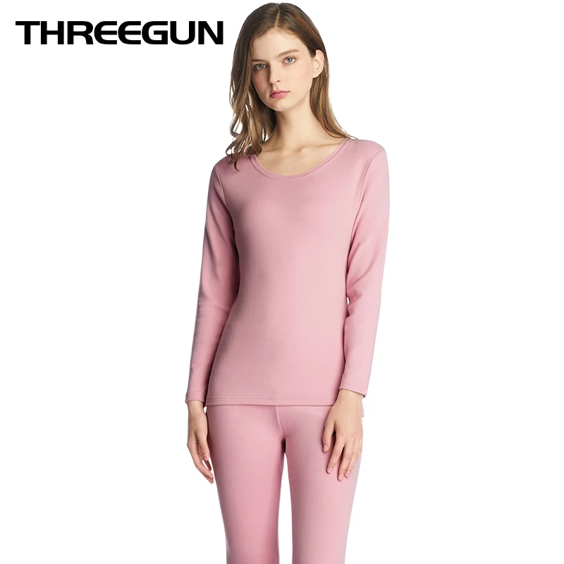 THREEGUN/женские комплекты термобелья зимние теплые кальсоны мягкий удобный хлопчатобумажный высококачественный feminino Ropa mujer invierno