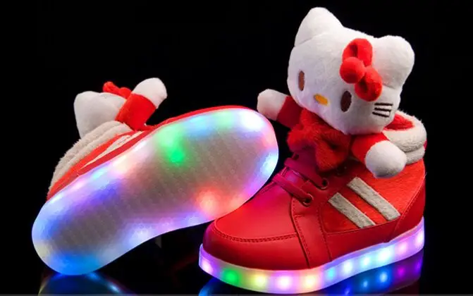Новинка 2016 года детская обувь Hello Kitty для девочек с подсветкой милые детские