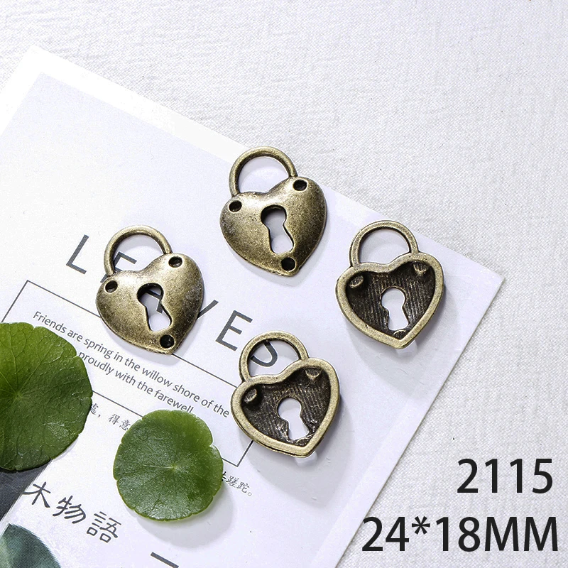 

24*18mm 10pcs Heart Lock Alloy Pendant For Diy Jewelry Making 2 Colors Antique Silver Antique Bronze No.2115