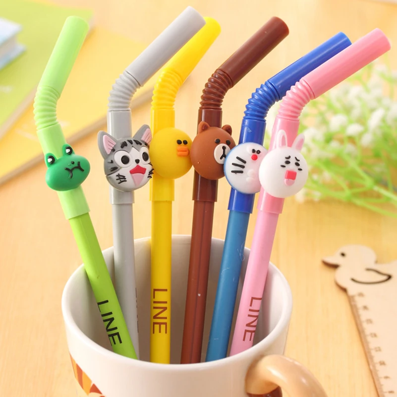 Милые Мультяшные гелевые ручки в форме соломы Kawaii Необычные канцелярские