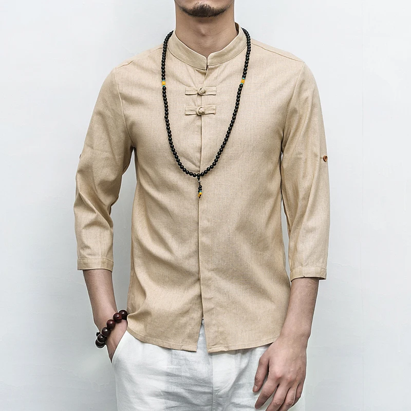 Китайский Стиль Тан Чжуан рубашка Для мужчин Мода 2018 осенью новый Slim Fit Мужской 3/4