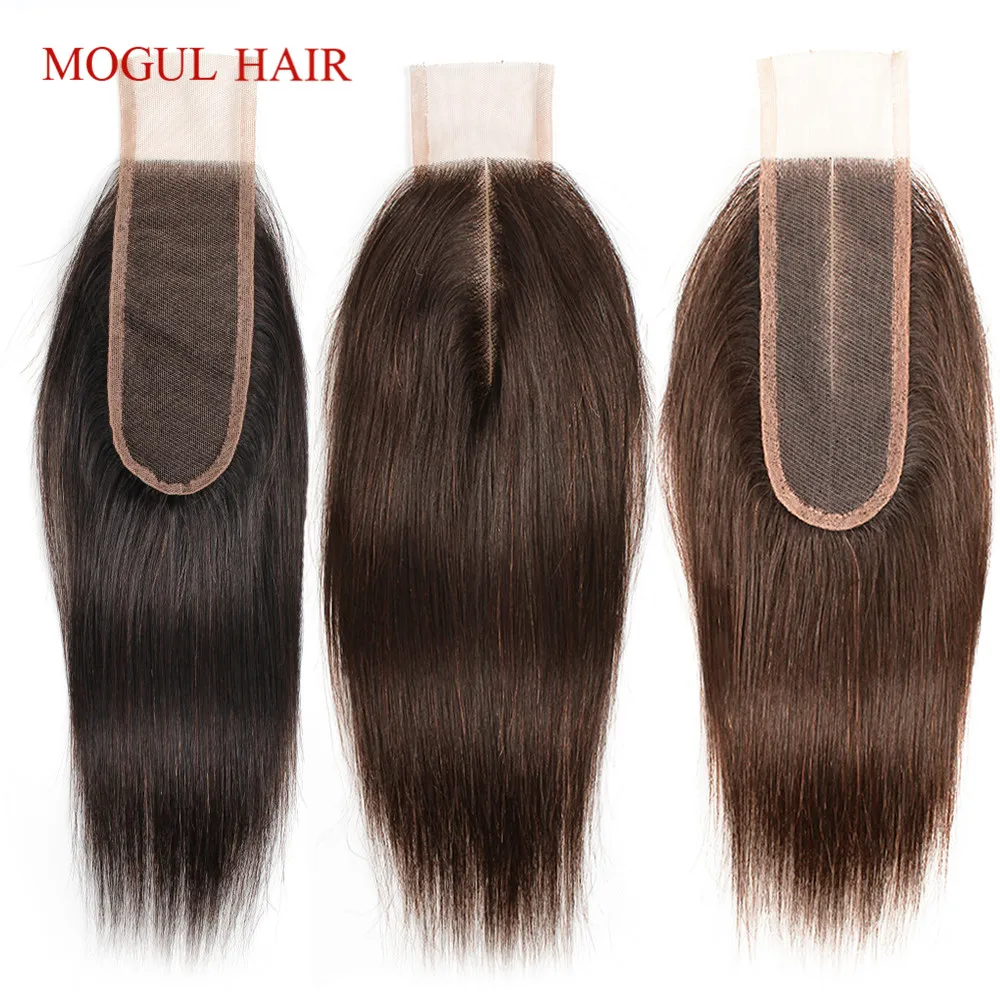 MOGUL волосы натуральный цвет темно-коричневый цвет 2 цвета 4 Remy человеческие волосы закрытие перуанские прямые волосы завязанные вручную 2*6 закрытие шнурка