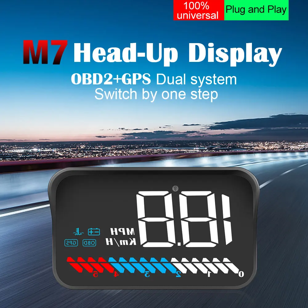 Buendeer M7 автомобиля HUD Дисплей OBD2 gps двойной режим Спидометр Тахометр головой вверх