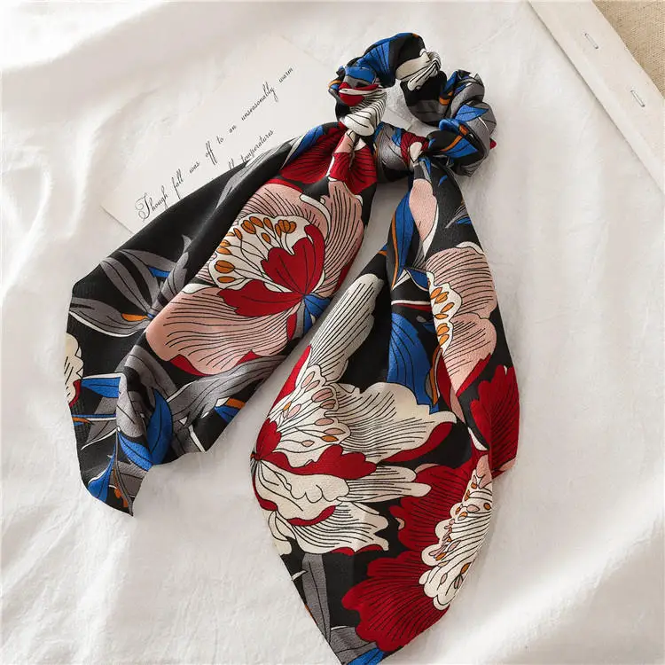 4 SUNNEE FACE Vintage scarf bowknot Women Hair Ponytail Holder, Rubber Serpentine Summer headbands Elastic Hair ties for Girls - Цвет: 4