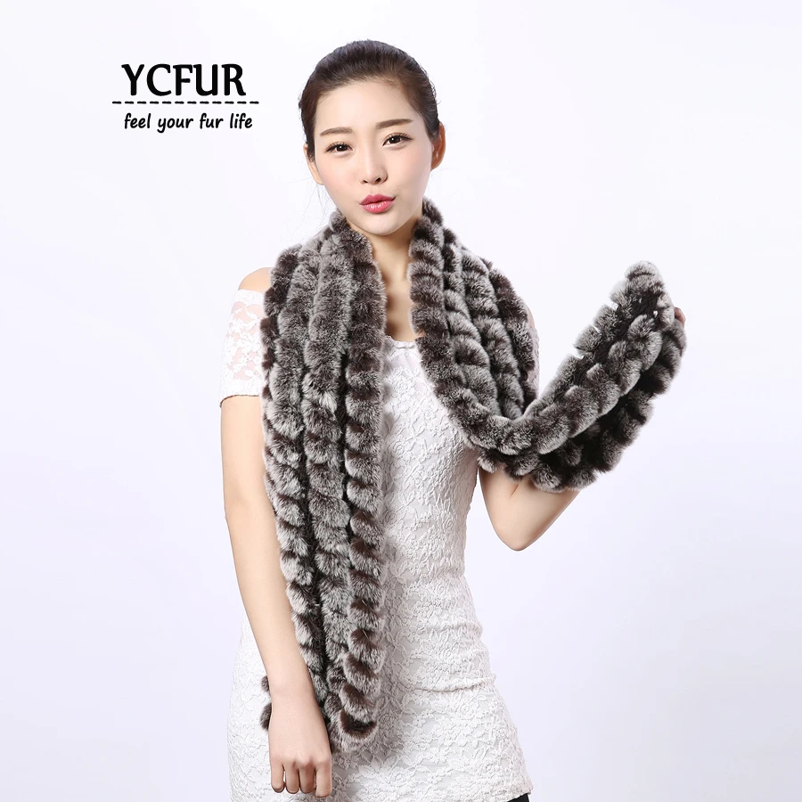 

YCFUR Women Scarves Wraps Winter Handmade Natural Rex Rabbit Fur Scarf Shawl Female Soft Warm Thick Real Fur Long Scarf Girls