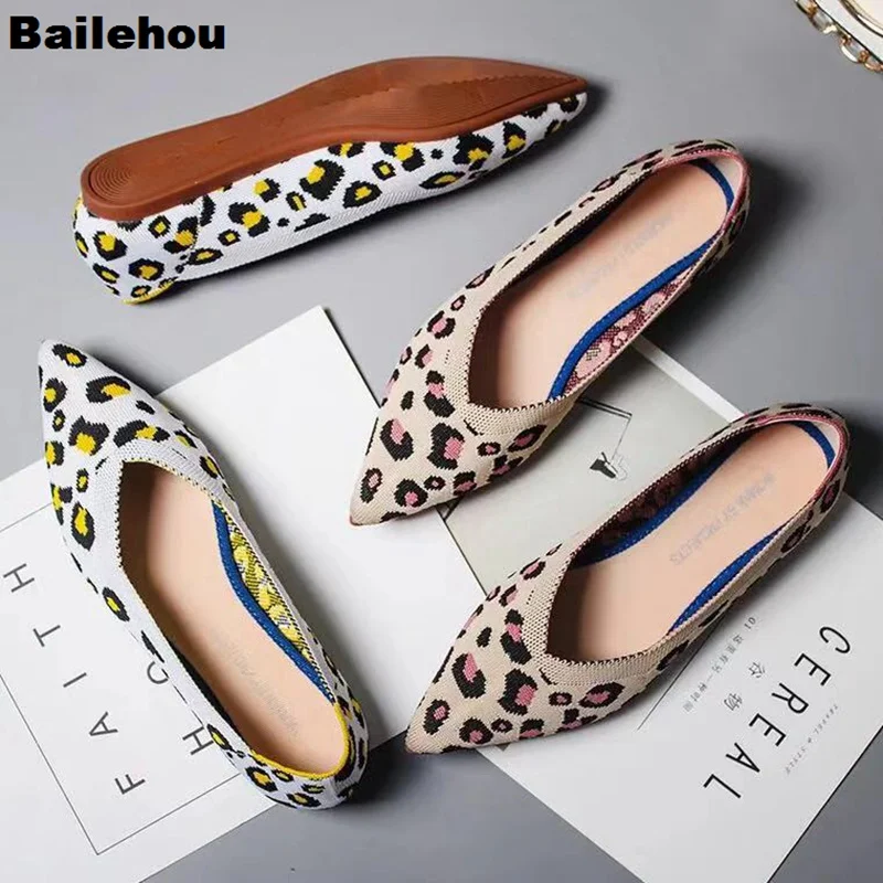 Bailehou/Новые модные весенние женские туфли на плоской подошве Леопардовая женская