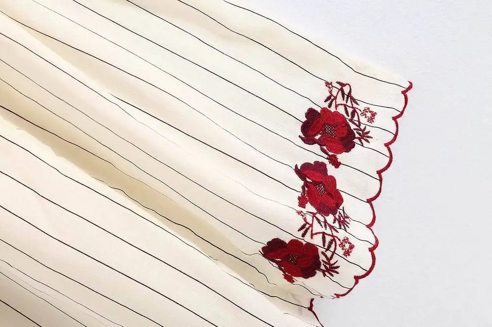 2018 Для женщин в полоску вышитые цветочные юбки эластичный пояс Онлайн Элегантный