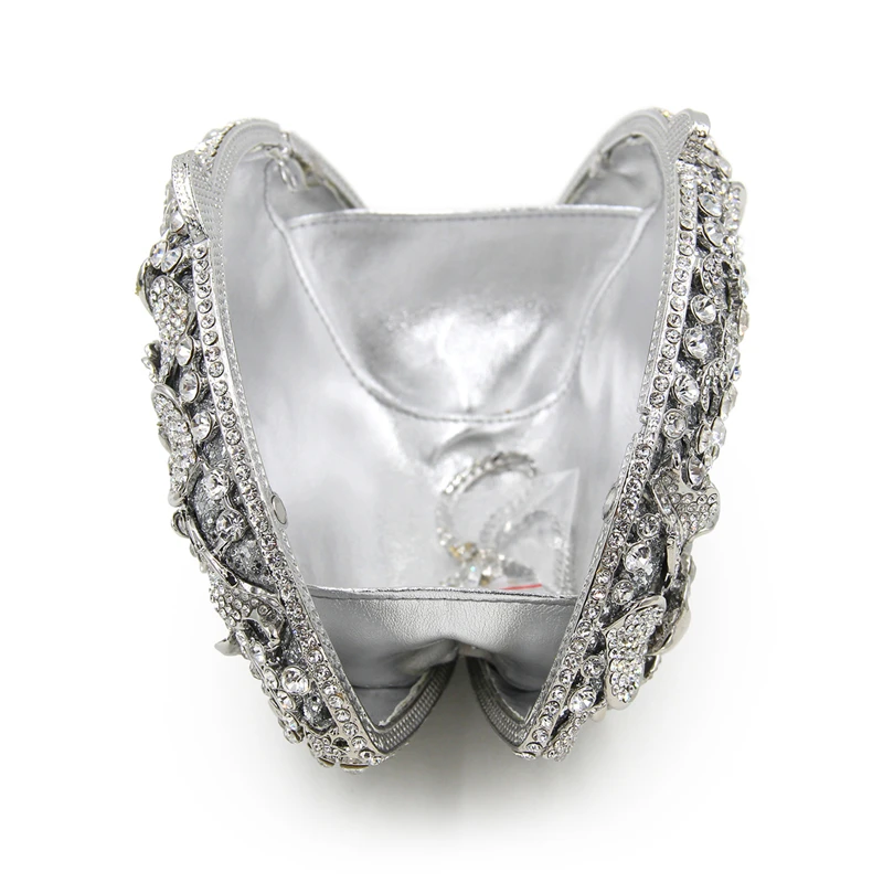 

Crystal Evening Bags Sliver Gold Rhinestone Women Clutches Bags Hollow Out Fan Shape Floral Diamond Female Party PurseHandbags