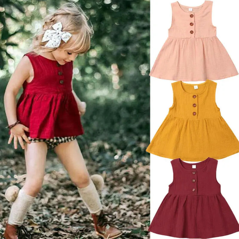 PUDCOCO/Летняя юбка для маленьких девочек платье без рукавов однотонные платья