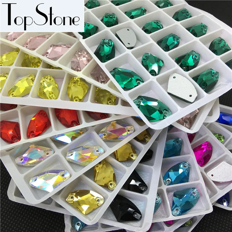 Разные размеры цветные стеклянные кристаллы форма AX пришивные стразы с плоской
