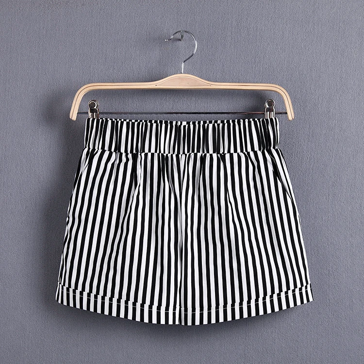 Customize Casual Summer new elastic waist shorts female zebra Black and white stripes Hot shorts