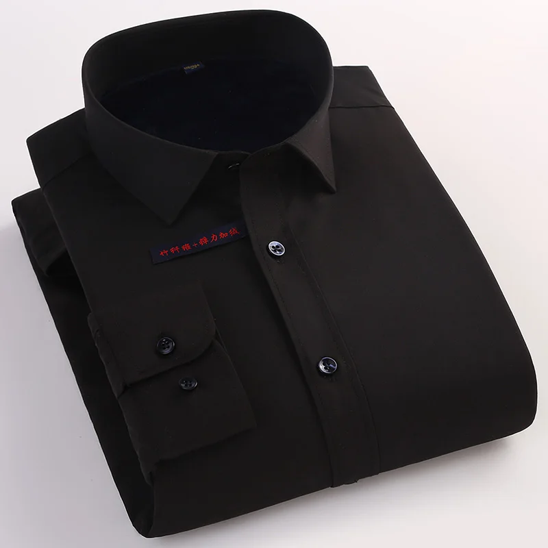 Andrecarr long sleeve men's shirt black flannel men winter solid color business casual high-end mens dress shirts | Мужская одежда