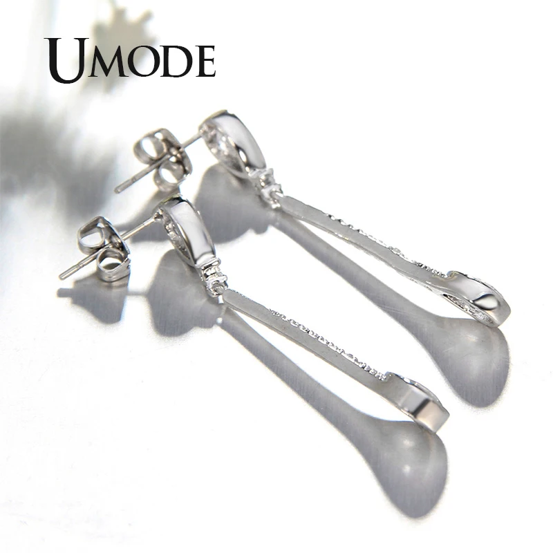 UMODE, капли воды, стразы, висячие серьги, AAA+ кубический цирконий, длинные висячие серьги, серебряные ювелирные изделия для женщин, аксессуары UE0555