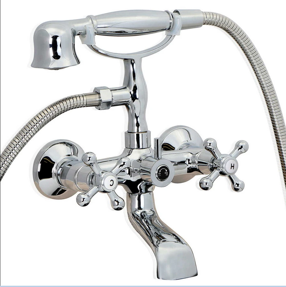 

Free shipping Chrome Vintage Clawfoot Bath Tub Faucet with Handshower - Wall Mount 022