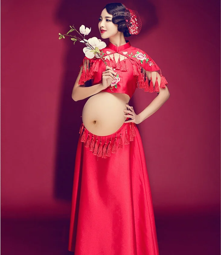 Платье для беременных в китайском стиле размер стрейч красное платье съемки с