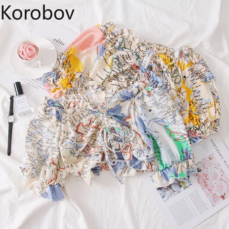 Блузка с принтом Korobov летняя уличная блузка коротким рукавом в Корейском стиле